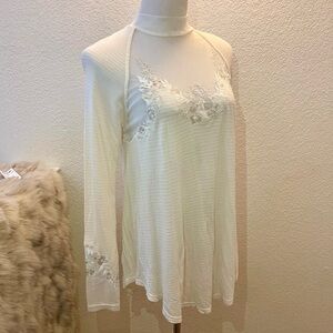 NWT Free People Saheli Tunic Top - Ivory Mesh and Embroidered Trim - Sz S